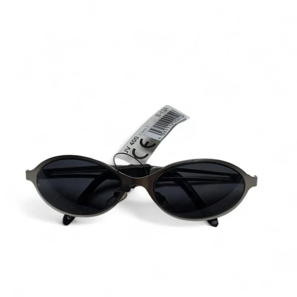 Vintage 90s Cyber Oval Sunglasses | Stepped Wire Frame Matrix Shades
